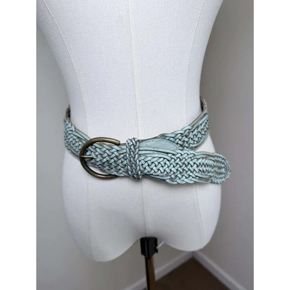 Linea Pelle Belt Braided Woven Leather Turquoise Women's Small Boho Adjustable